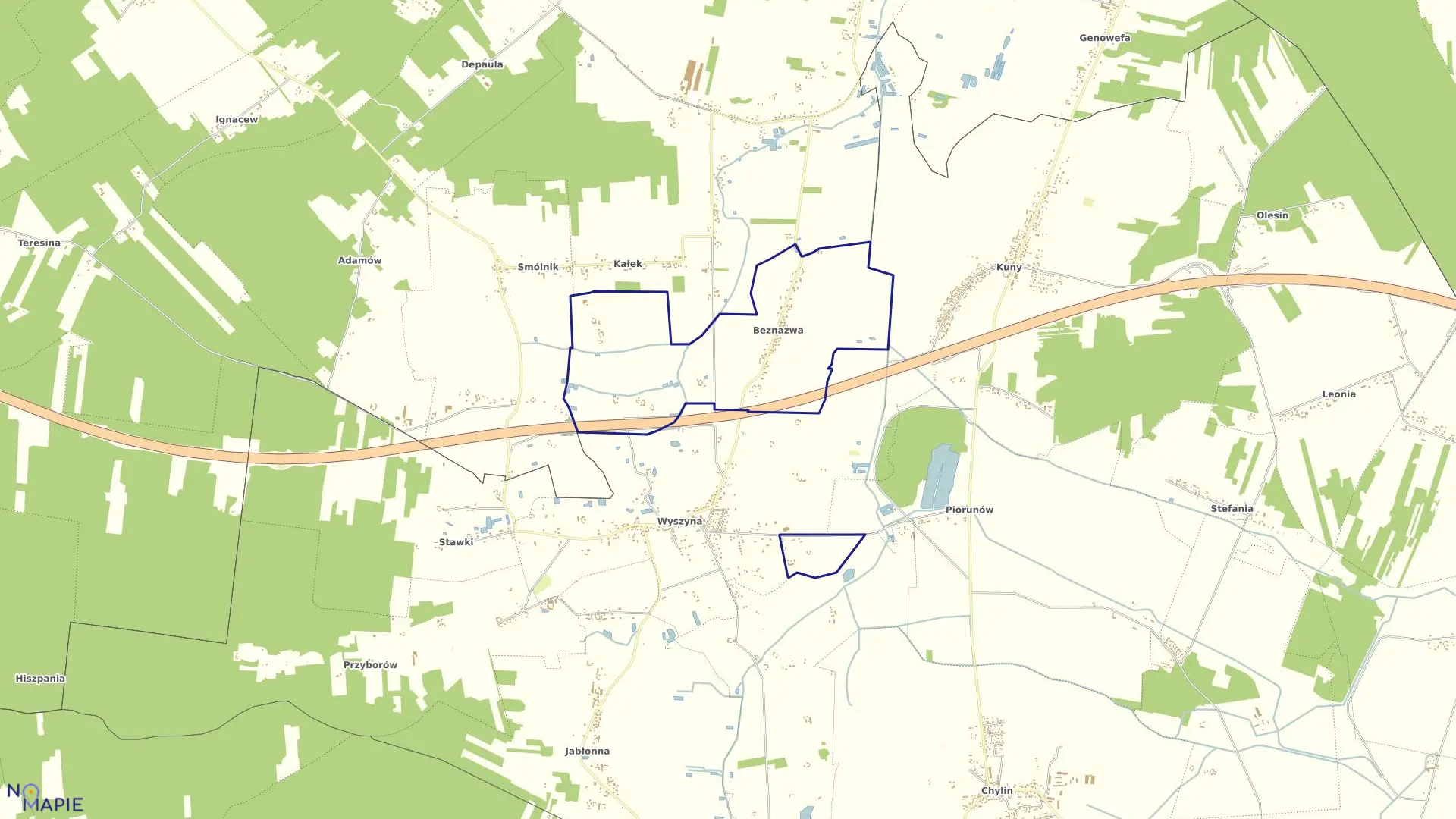 Mapa obrębu Beznazwa w gminie Władysławów
